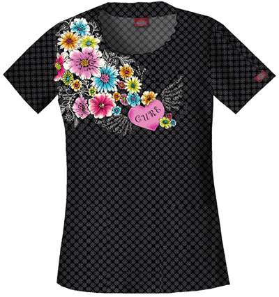 Dickies Women's Hip Flip Print Rnd Neck Scrub Tops. Embroidery is available on this item.