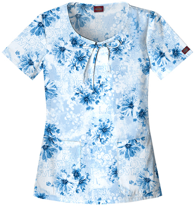 Dickies Womens New Blue Print Scoop Neck Scrub Top. Embroidery is available on this item.