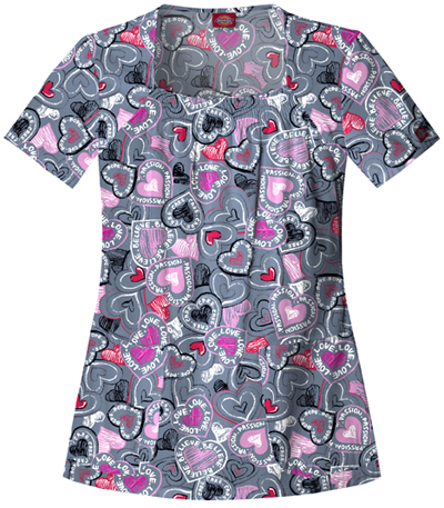 Dickies Women's Hip Flip Print Sq Neck Scrub Tops. Embroidery is available on this item.