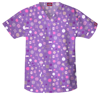 Dickies Women's EDS Print V-Neck Scrub Tops. Embroidery is available on this item.
