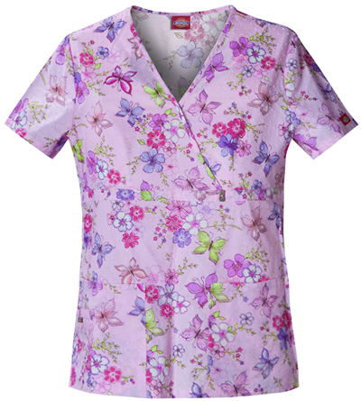Dickies Women's Fashion Print Mock Wrap Scrub Tops. Embroidery is available on this item.