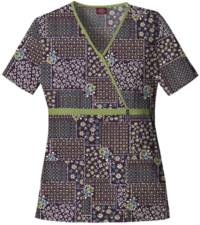 Dickies Women's Natural Print Mock Wrap Scrub Tops. Embroidery is available on this item.