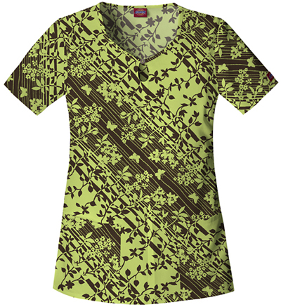 Dickies Women's Natural Print Keyhole Scrub Tops. Embroidery is available on this item.