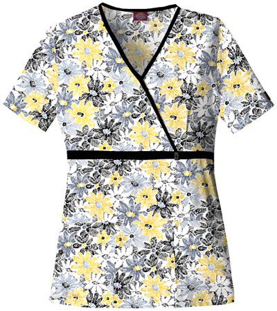 Dickies Women's Natural Print Mock Wrap Scrub Tops. Embroidery is available on this item.