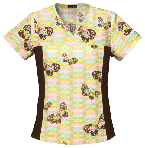 Cherokee Women's Flexibles Print V-Neck Scrub Tops. Embroidery is available on this item.