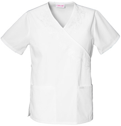 Cherokee Women's Fashion Mock Wrap Scrub Tops. Embroidery is available on this item.