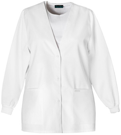 Cherokee Women's Pro White Warm-up Scrub Cardigans. Embroidery is available on this item.