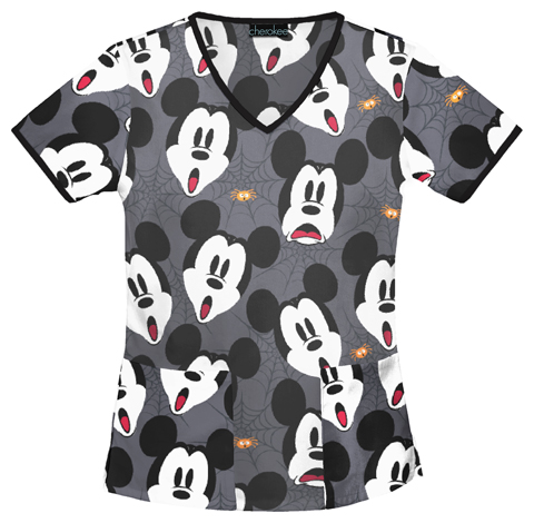 Cherokee Tooniforms Mickey Scream Scrub Tops. Embroidery is available on this item.