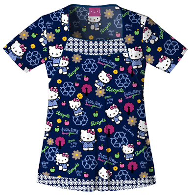 Cherokee Tooniforms Green Hello Kitty Scrub Tops. Embroidery is available on this item.