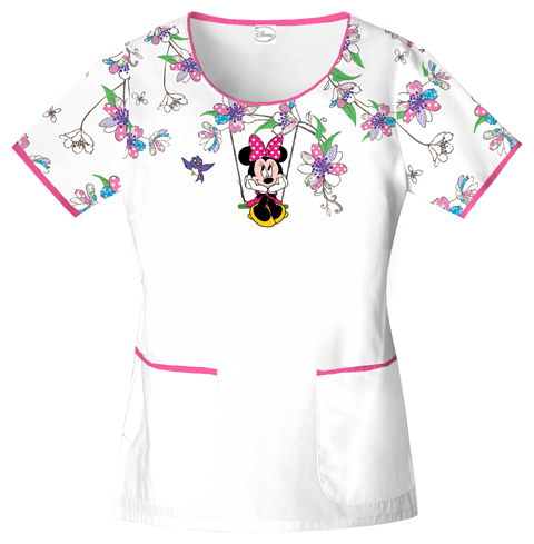 Cherokee Tooniforms Swinging Minnie Scrub Tops. Embroidery is available on this item.