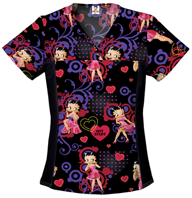 Cherokee Tooniforms Valentine Fireworks Scrub Tops. Embroidery is available on this item.