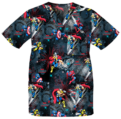 Cherokee Tooniforms Marvel Heroes Scrub Tops. Embroidery is available on this item.