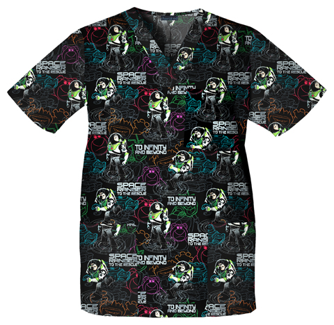 Cherokee Tooniforms Buzz Lightyear Scrub Tops. Embroidery is available on this item.