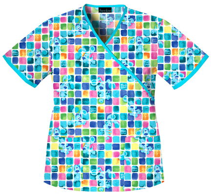 Cherokee Tooniforms Blue's Mosaic Scrub Tops. Embroidery is available on this item.