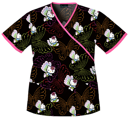 Cherokee Tooniforms Dots Of Butterflies Scrub Tops. Embroidery is available on this item.