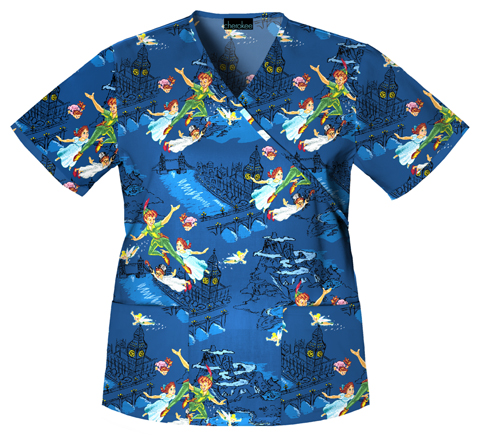Cherokee Tooniforms Off To Neverland Scrub Tops. Embroidery is available on this item.