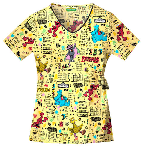 Cherokee Tooniforms Sesame 123 Scrub Tops. Embroidery is available on this item.