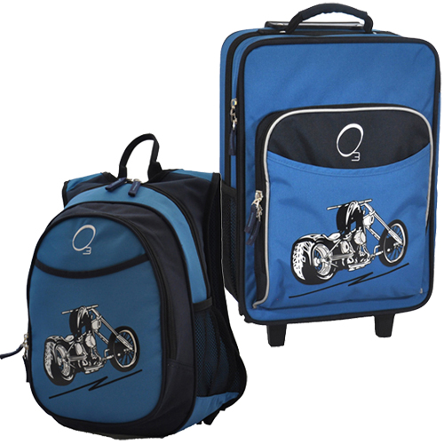 Kids Luggage & Backpack Set Blue Motorcycle