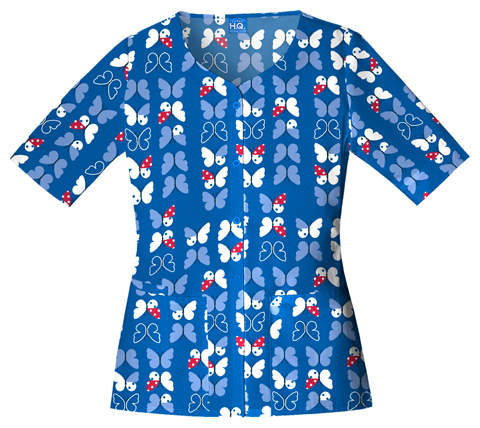 Cherokee Women's H.Q. Print Round Neck Scrub Tops. Embroidery is available on this item.