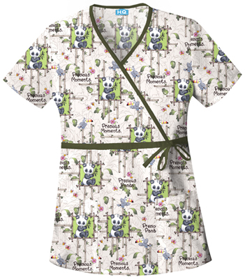 Cherokee H.Q. Precious Pandas Mock Wrap Scrub Tops. Embroidery is available on this item.