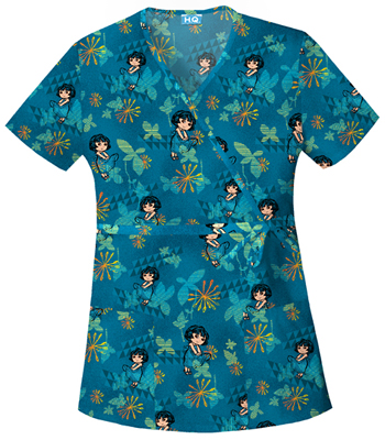 Cherokee H.Q. Dora Enchantment Mock Wrap Scrub Top. Embroidery is available on this item.