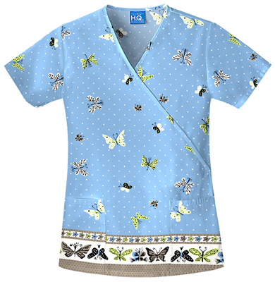 Cherokee Women's H.Q. Print Mock Wrap Scrub Tops. Embroidery is available on this item.
