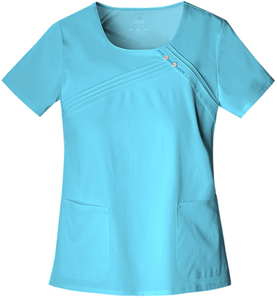 Cherokee Womens Round Neck Pin-Tuck Scrub Top. Embroidery is available on this item.
