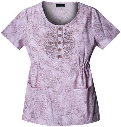 Cherokee Women's Basic Print Round Neck Scrub Tops. Embroidery is available on this item.