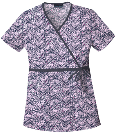 Cherokee Women's Basic Print Mock Wrap Scrub Tops. Embroidery is available on this item.