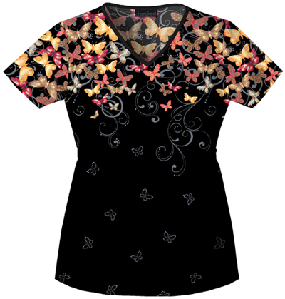 Cherokee Women's Basic Print V-Neck Scrub Tops. Embroidery is available on this item.