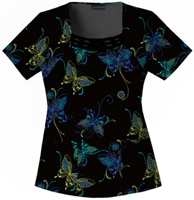 Cherokee Women's Basic Print Square Neck Scrub Top. Embroidery is available on this item.