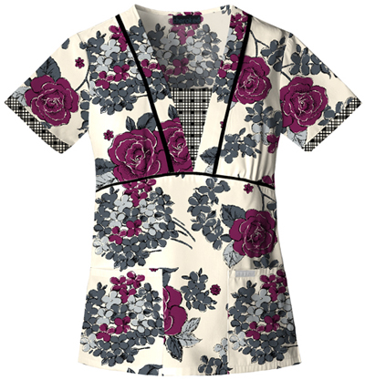 Cherokee Women's Basic Print V-Neck Scrub Tops. Embroidery is available on this item.