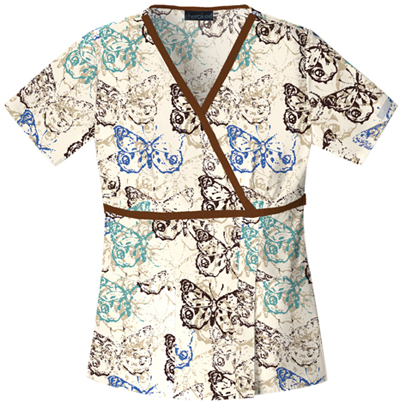 Cherokee Women's Basic Print Mock Wrap Scrub Tops. Embroidery is available on this item.