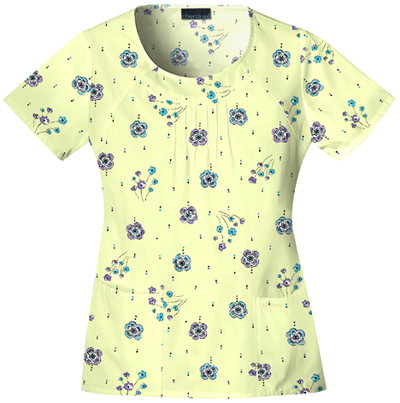 Cherokee Women's Basic Print Round Neck Scrub Tops. Embroidery is available on this item.