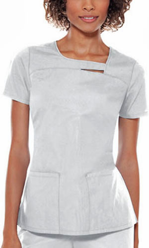 Baby Phat Asymmetrical Neck Solid Scrub Top. Embroidery is available on this item.