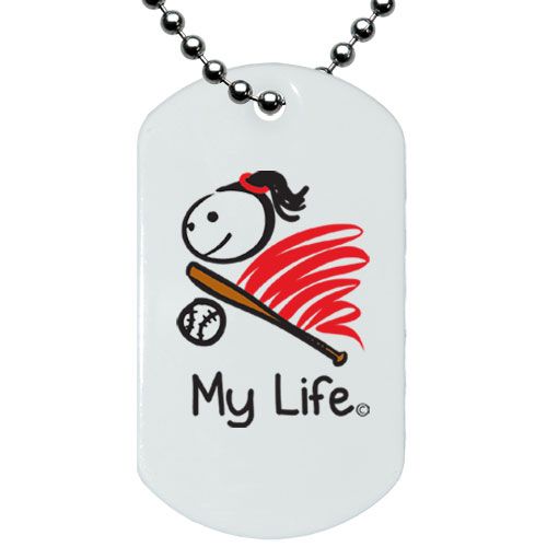 My Life Softball Dog Tag Necklace Jewelry Gifts Baseball Equipment & Gear