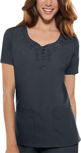 Cherokee Womens Round Neck Scrub Top. Embroidery is available on this item.
