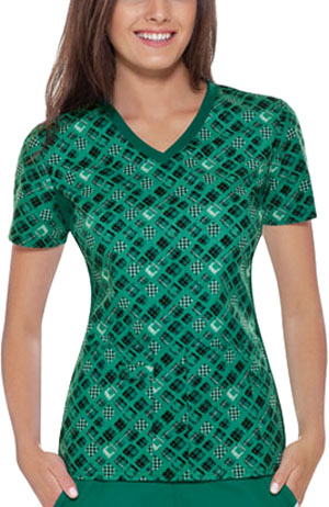 Cherokee Womens Plaid To Be Here V-Neck Scrub Top. Embroidery is available on this item.