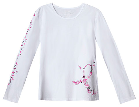 Cherokee Workwear Long Sleeve Breast Cancer Tee. Embroidery is available on this item.