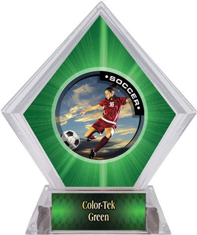 P.R. Female Soccer Green Diamond Ice Trophy. Personalization is available on this item.