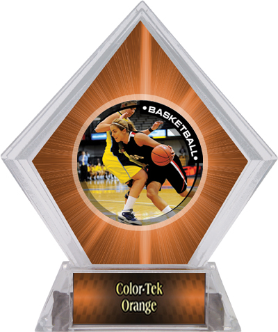 P.R. Female Basketball Orange Diamond Ice Trophy. Personalization is available on this item.