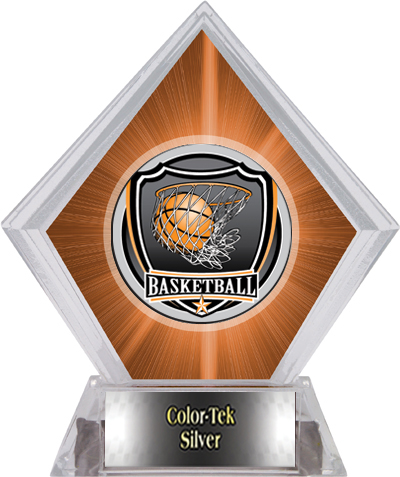 Shield Basketball Orange Diamond Ice Trophy. Personalization is available on this item.