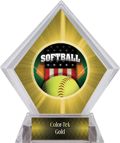 Patriot Softball Yellow Diamond Ice Trophy. Personalization is available on this item.