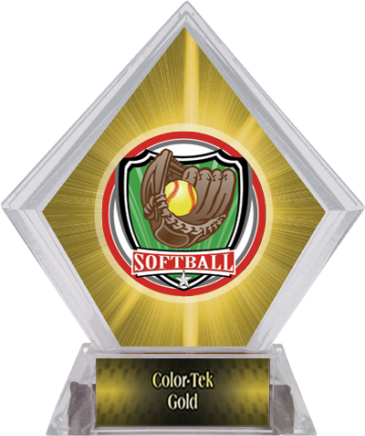 Shield Softball Yellow Diamond Ice Trophy. Personalization is available on this item.