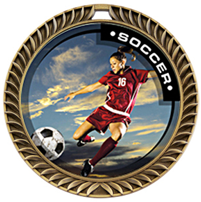 Hasty Crest Medal Soccer P.R. Female Insert. Personalization is available on this item.