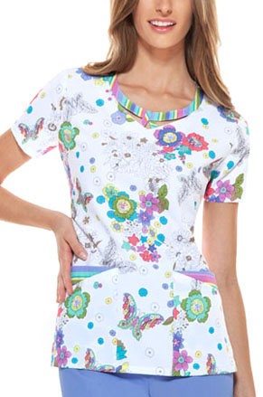Dickies Womens Peek-A-Boo Neckband Scrub Top. Embroidery is available on this item.