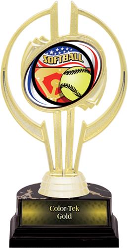 Awards Gold Hurricane 7" Americana Softball Trophy. Personalization is available on this item.