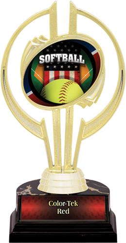 Awards Gold Hurricane 7" Patriot Softball Trophy. Personalization is available on this item.