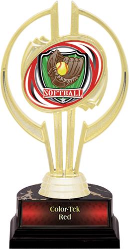 Awards Gold Hurricane 7" Shield Softball Trophy. Personalization is available on this item.