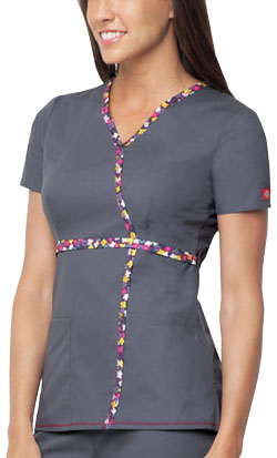Dickies Womens Jr. Fit Mock Wrap Neck Scrub Top. Embroidery is available on this item.